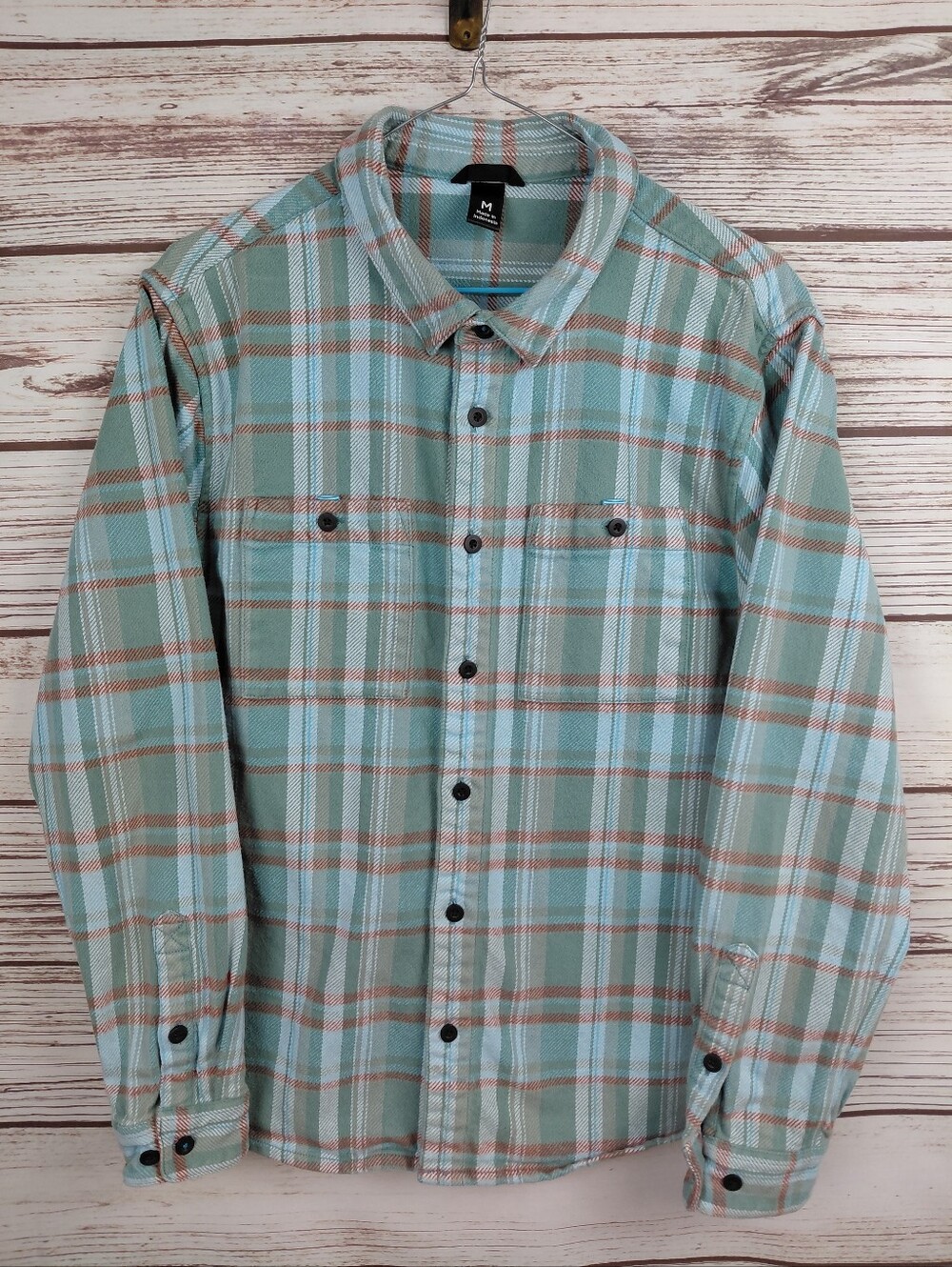 COTOPAXI Mens Medium Mero Blue Grass Plaid Long Sleeve Button Down Flannel Shirt